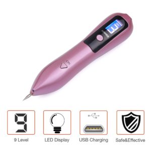 A pink pen with a digital display and a battery.